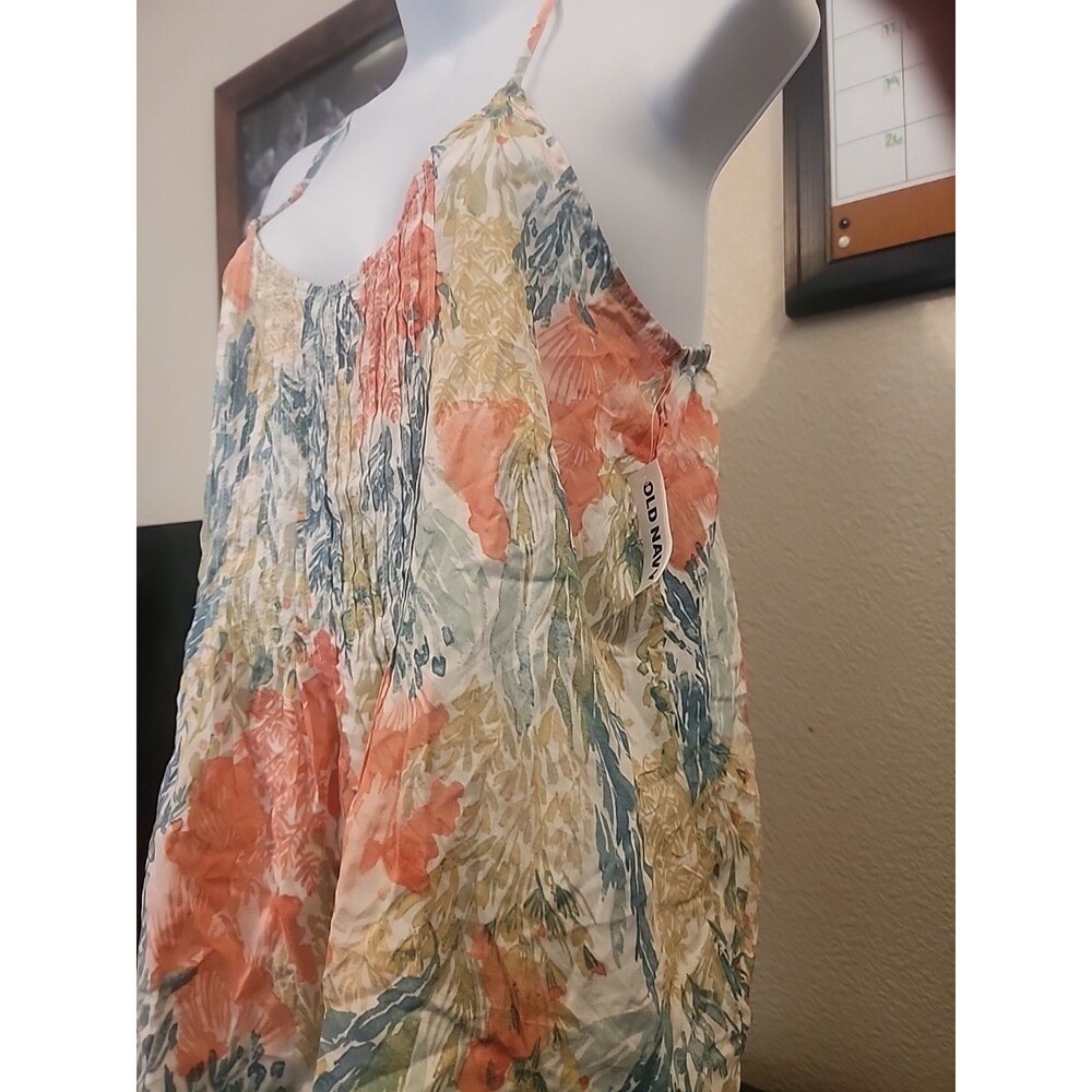 Old Navy Women's Medium Floral Flowy Spaghetti Strap Tank Top Blue Pink M - Picture 3 of 6